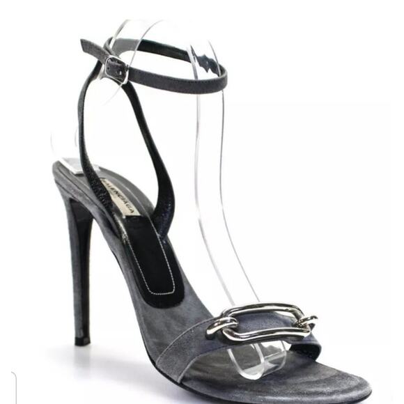 Balenciaga Maillon Suede Ankle Strap Heels Gray Grey Silver 41 Pumps 11 - Picture 1 of 11